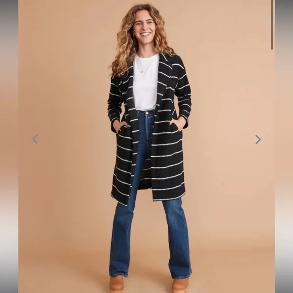 Marine Layer Birdseye Coat in Dark Navy/White Stripe - Picture 2 of 8